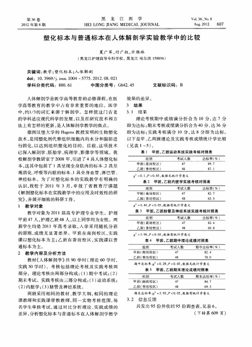 塑化标本与普通标本在人体解剖学实验教学中的比较