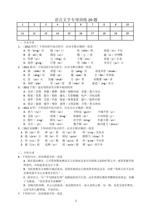 语言文字专项训练20题