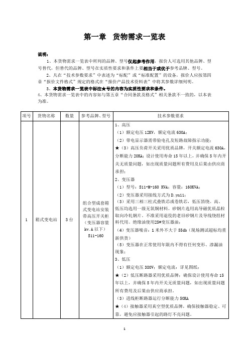 第一章货物需求一览表