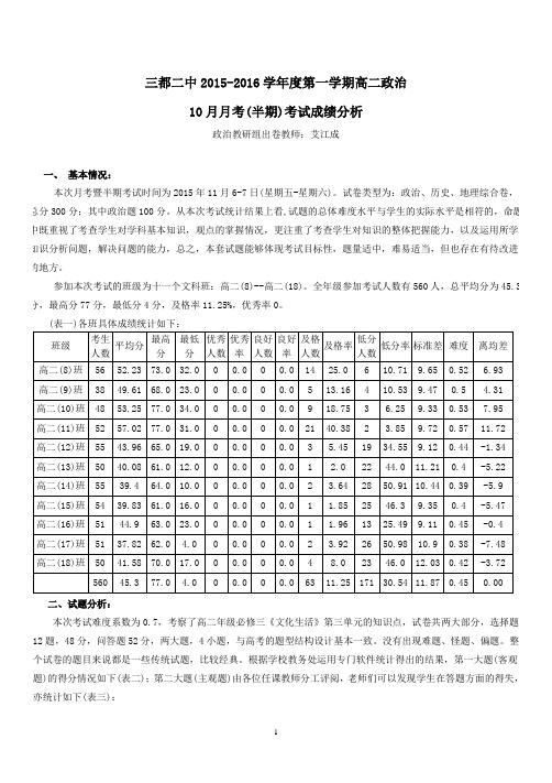 高二政治10月考试质量分析