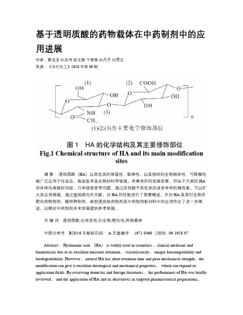 基于透明质酸的药物载体在中药制剂中的应用进展