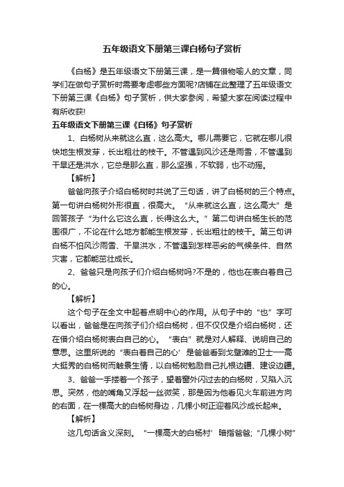 五年级语文下册第三课白杨句子赏析