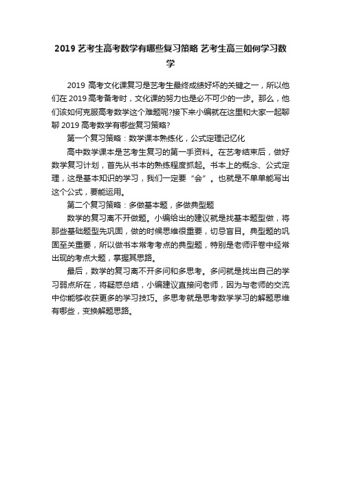 2019艺考生高考数学有哪些复习策略艺考生高三如何学习数学