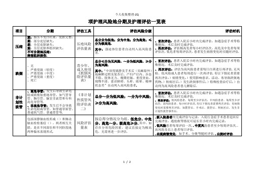 5项护理风险评估一览表