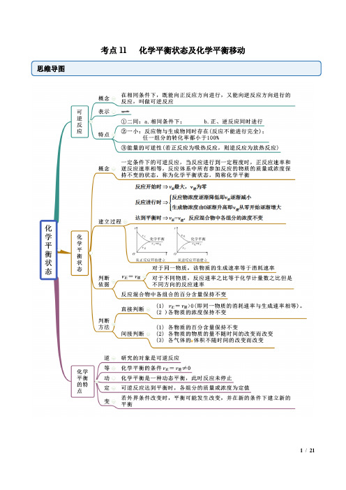 考点11 化学平衡状态与化学平衡移动-《化学笔记》2021年高考一轮复习(解析版)