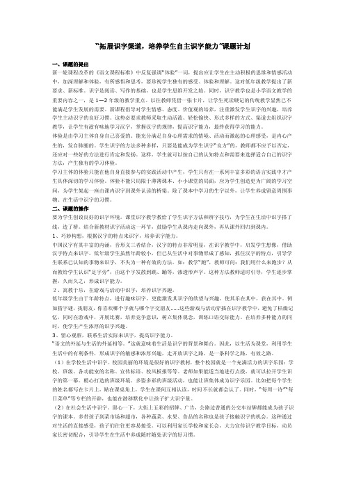 识字教学课题研究计划