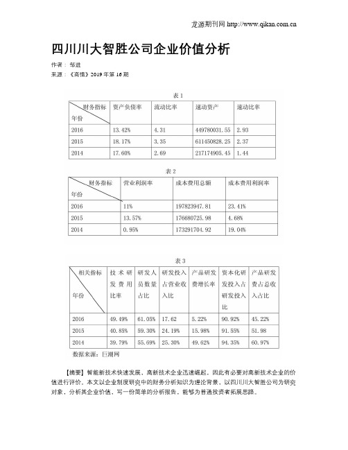 四川川大智胜公司企业价值分析