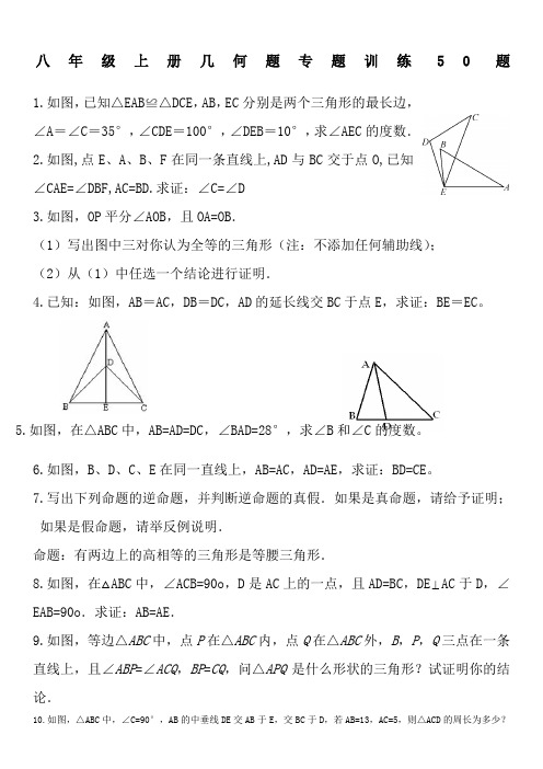 初二上几何证明题题专题训练