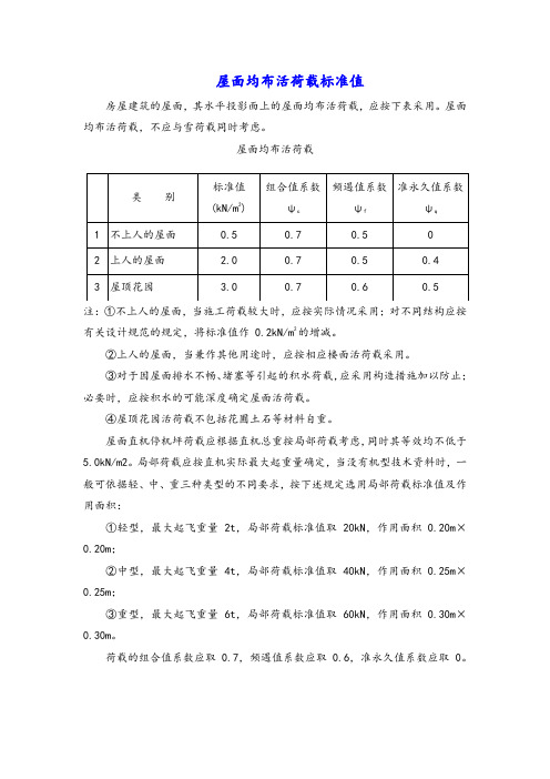 屋面均布活荷载标准值