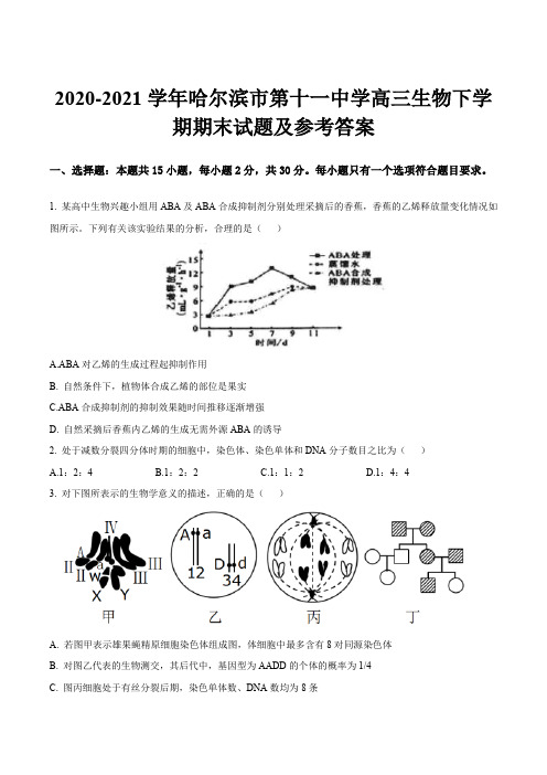 2020-2021学年哈尔滨市第十一中学高三生物下学期期末试题及参考答案