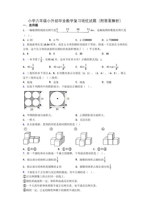 小学六年级小升初毕业数学复习培优试题(附答案解析)