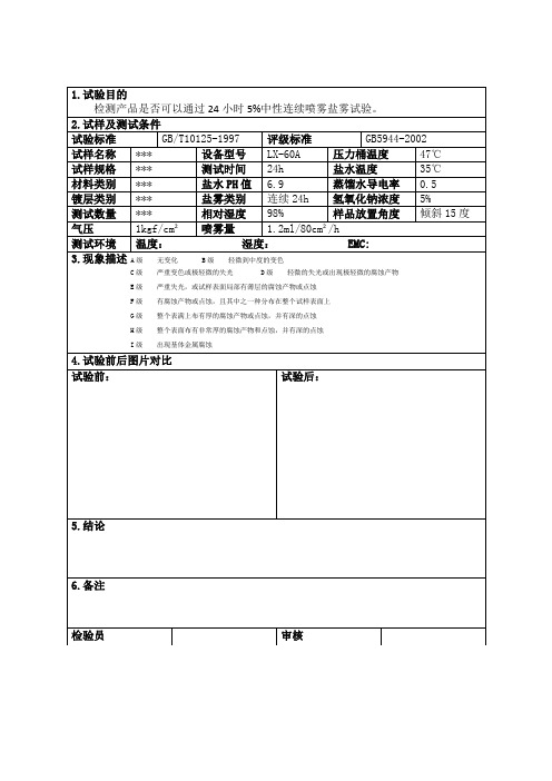 盐雾试验报告