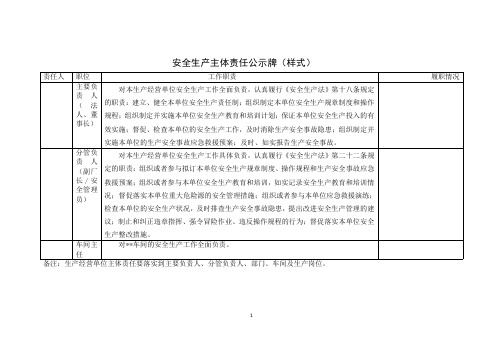 安全生产主体责任公示牌