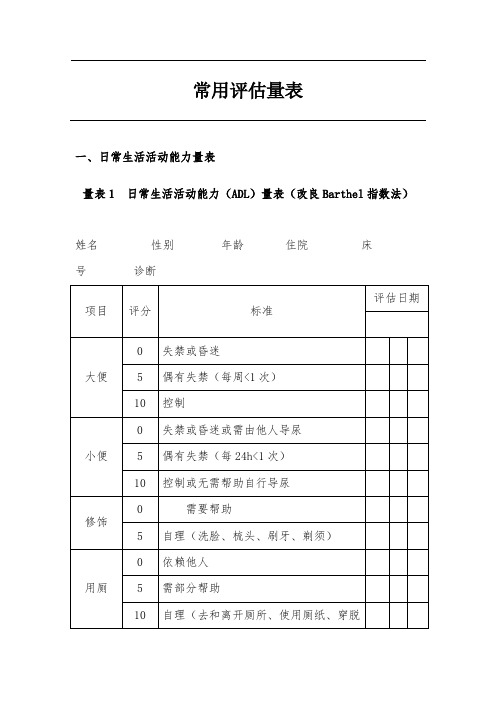 老年护理常用评估量表