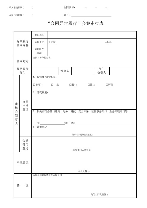 异常履行合同(变更)会签审批表