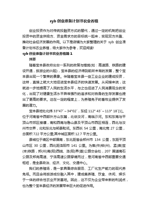 syb创业准备计划书农业养植