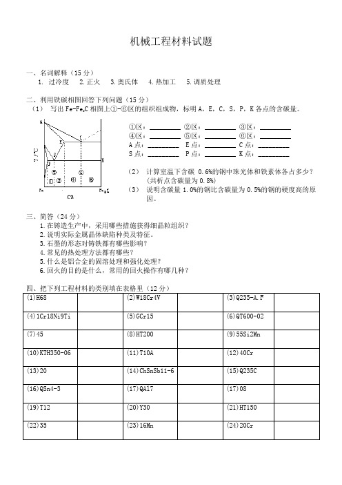 机械工程材料试题(热处理)