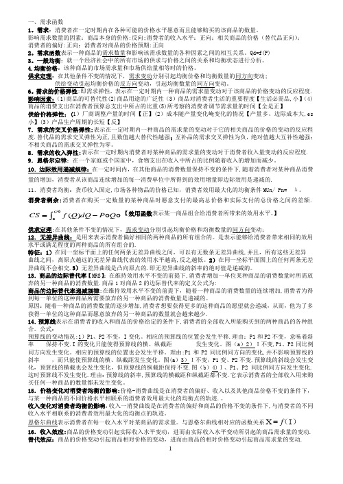 人大高鸿业版微观经济学重点名词解析、简答提纲