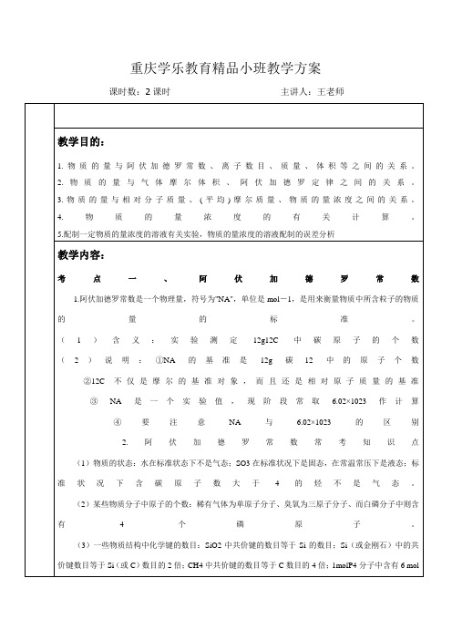 高一化学第一讲阿伏伽德罗常数