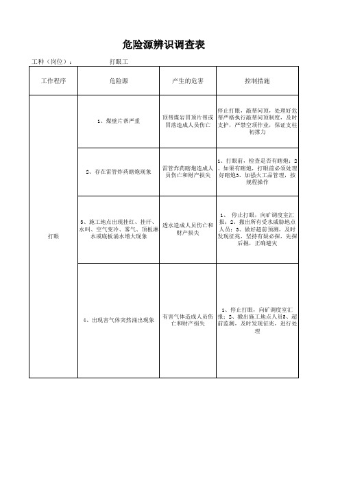 煤矿各岗位危险源辨识调查汇总表