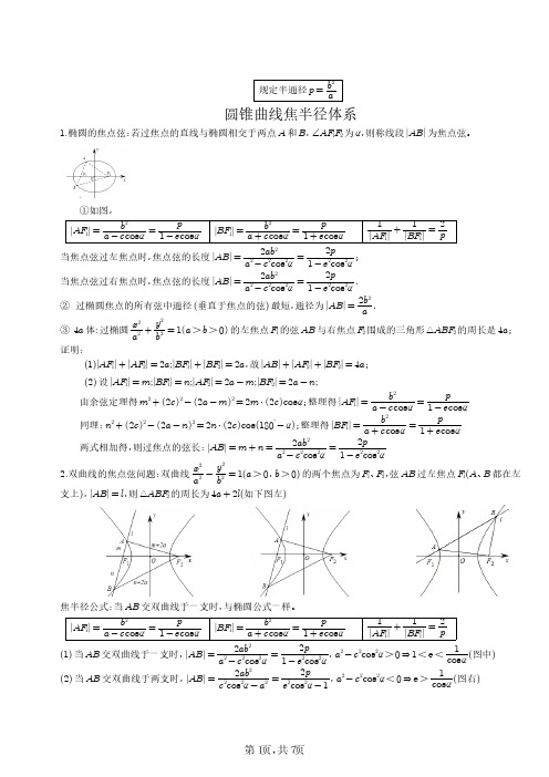 初中数学-圆锥曲线焦半径体系-公式与证明-