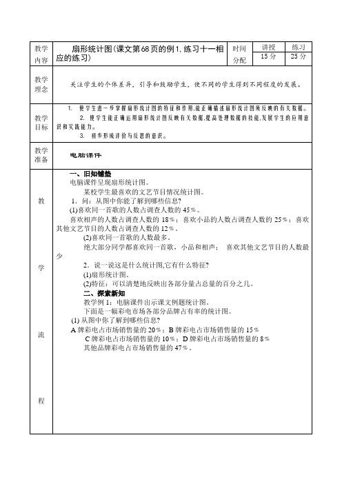 (人教新课标)六年级数学下册《扇形统计图》教案设计1