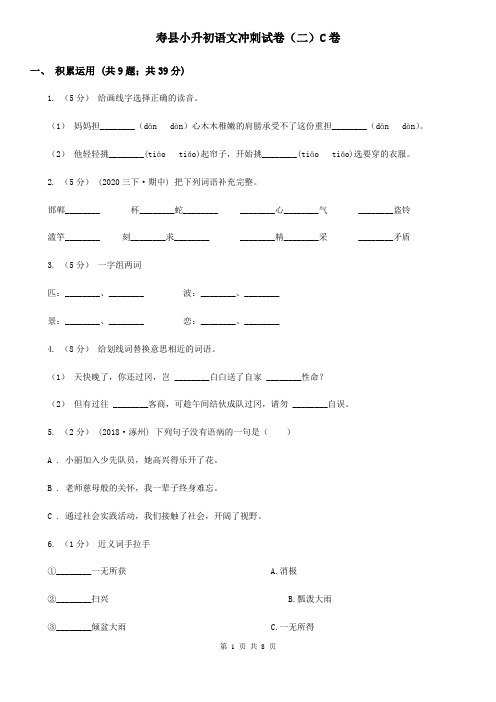 寿县小升初语文冲刺试卷(二)C卷