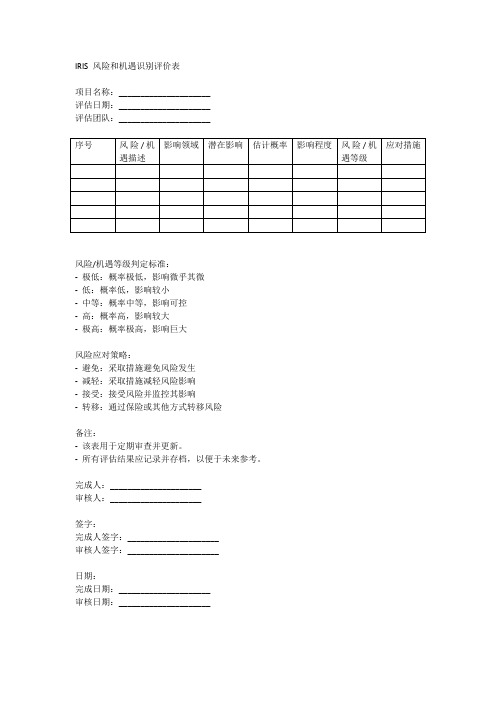 iris 风险和机遇识别评价表模板