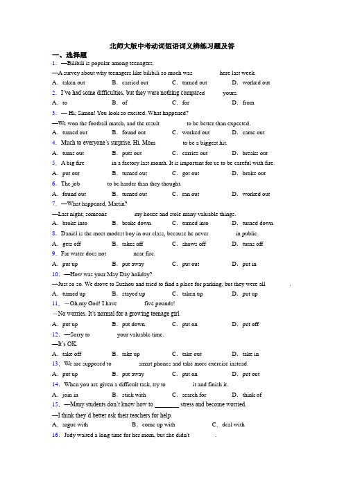 北师大版中考动词短语词义辨练习题及答
