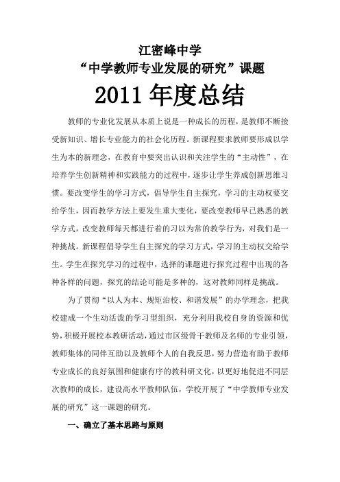 江密峰中学《中学教师专业发展的研究》总结