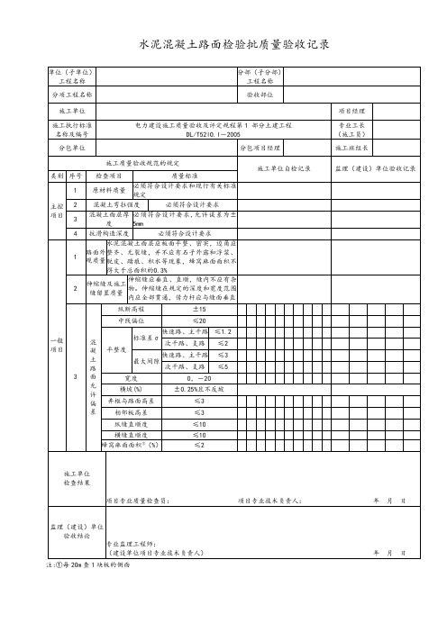 水泥混凝土路面检验批质量验收记录