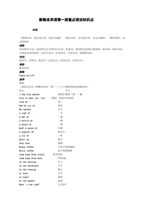 新概念英语第一册重点语法知识点