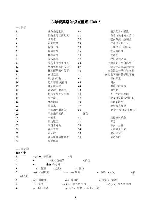 八年级英语知识点整理 Unit 2 默写纸