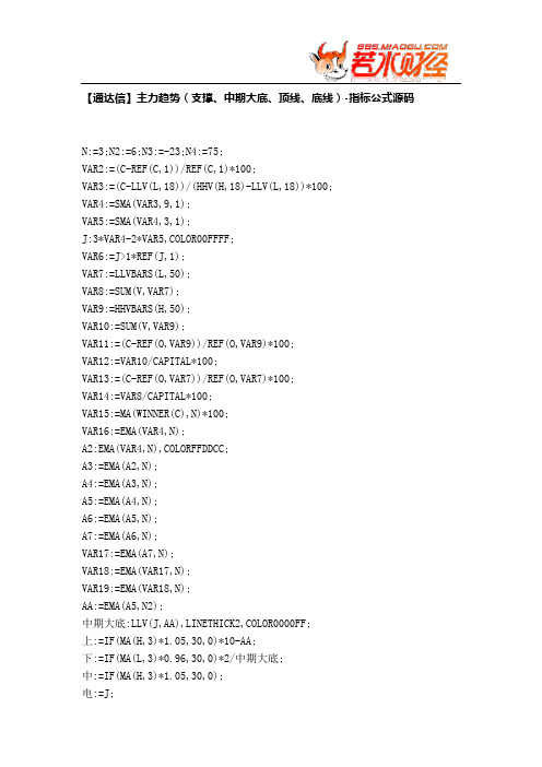 【股票指标公式下载】-【通达信】主力趋势(支撑、中期大底、顶线、底线)