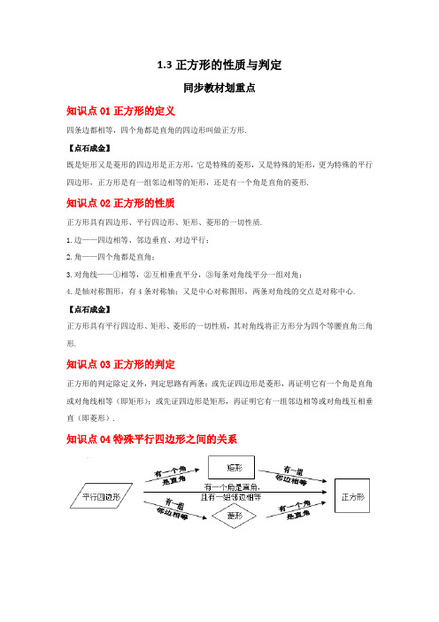 2023学年九年级上学期数学同步精讲精练(北师大版)1-3 正方形的性质与判定(讲义)(含详解)