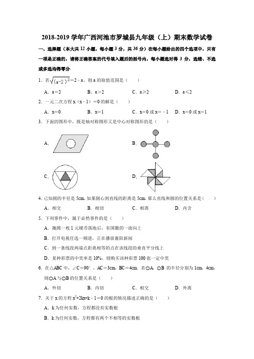 2018-2019学年广西河池市罗城县九年级(上)期末数学试卷(解析版)