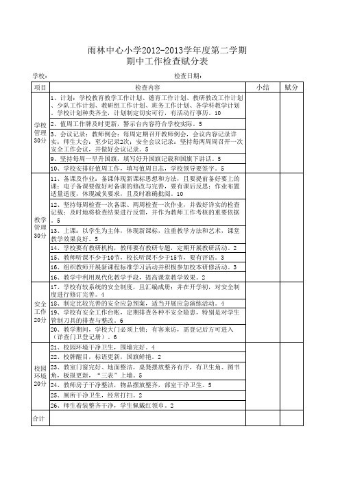 小学常规工作检查表