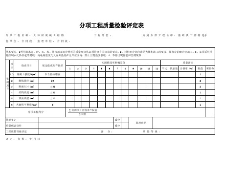 大体积混凝土结构质量检验评定表