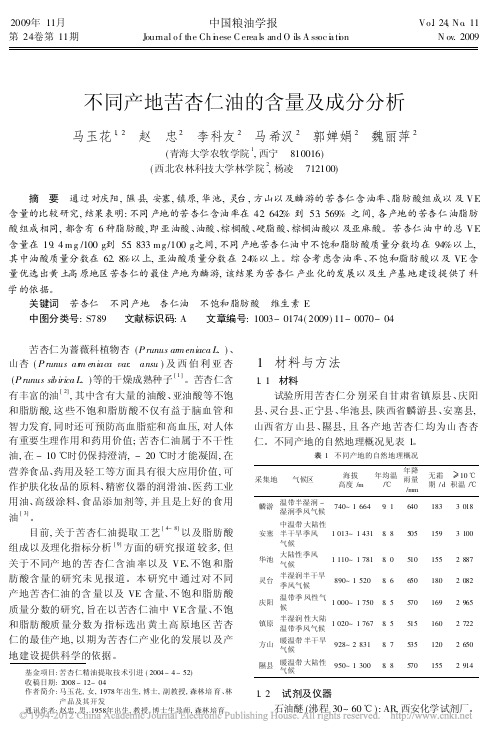 不同产地苦杏仁油的含量及成分分析