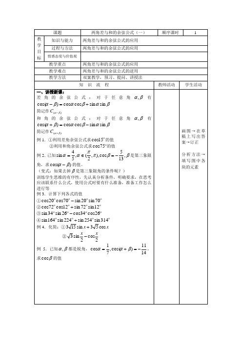 必修4教案3.1.1两角和与差余弦公式