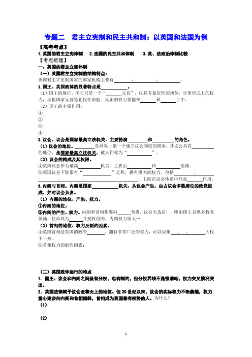 专题二：君主立宪制和民主共和制