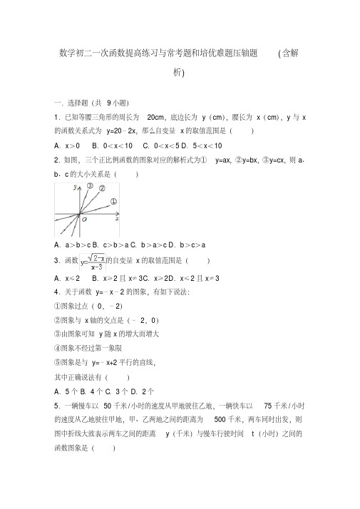 数学初二一次函数提高练习与常考题和培优难题压轴题