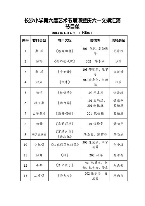 2016六一文艺汇演上半场节目单