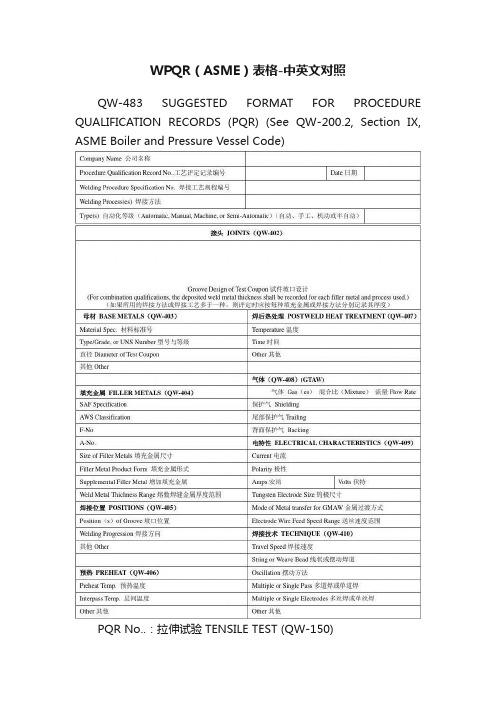 WPQR（ASME）表格-中英文对照