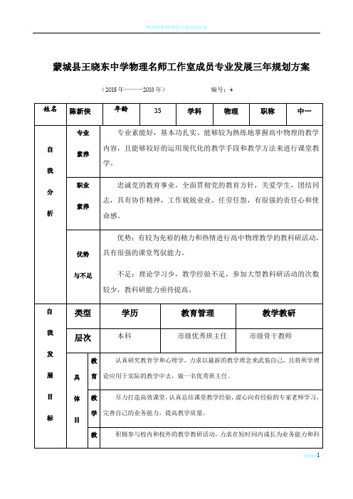 中学物理名师工作室成员专业发展三年规划方案