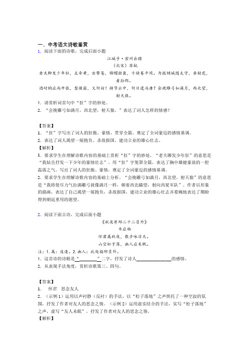 2020-2021中考语文培优易错试卷(含解析)之诗歌鉴赏附答案解析