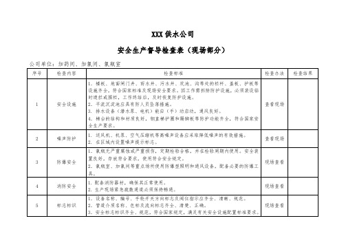 供水企业安全生产督导检查表(现场部分)