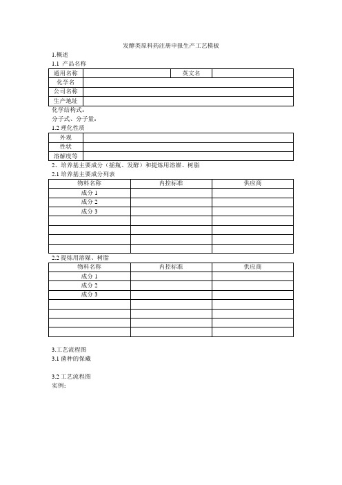 发酵类原料药注册申报生产工艺模板