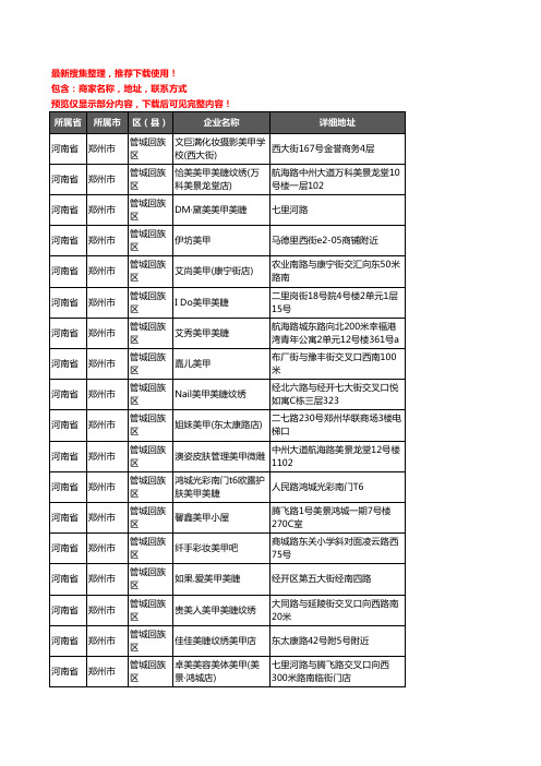 新版河南省郑州市管城回族区美甲企业公司商家户名录单联系方式地址大全270家