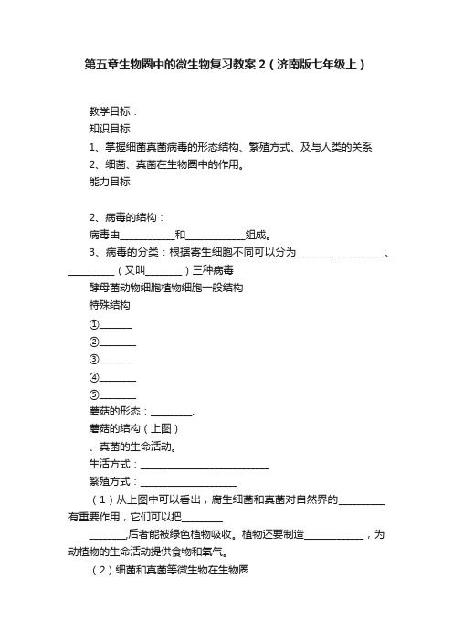 第五章生物圈中的微生物复习教案2（济南版七年级上）